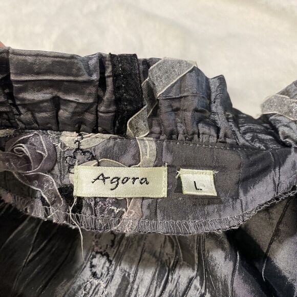 Unique Agora Crinkle Ribbon Detailed Artsy Graphite Evening Jacket Women's Large - Picture 8 of 11